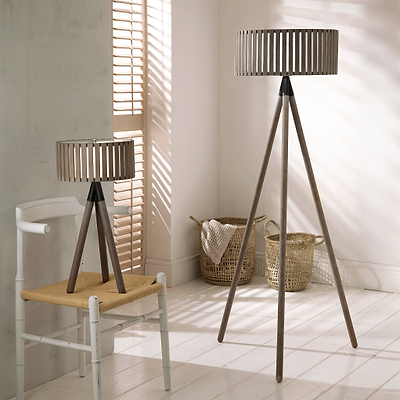 Rabanne Slatted Antique Wood Tripod Table Lamp