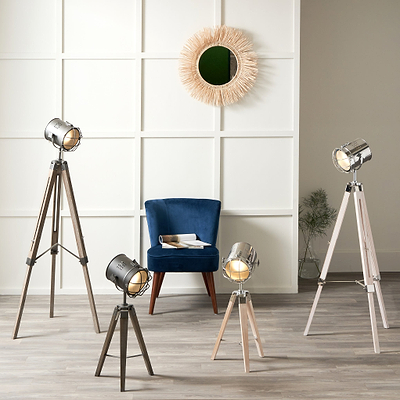 Capstan White Wash and Silver Metal Tripod Floor Lamp