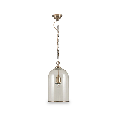 Cloche Clear Glass and Antique Brass Rimmed Pendant