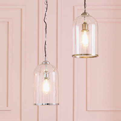 Cloche Clear Glass and Antique Brass Rimmed Pendant