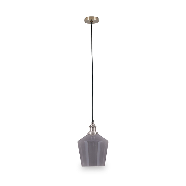Emmanuelle Antique Silver Metal and Smoke Glass Pendant