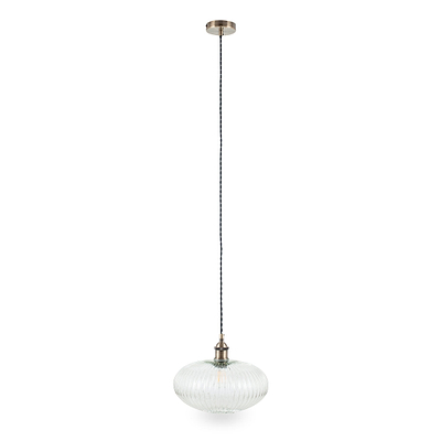 Abigail Clear Ribbed Glass Oval Pendant