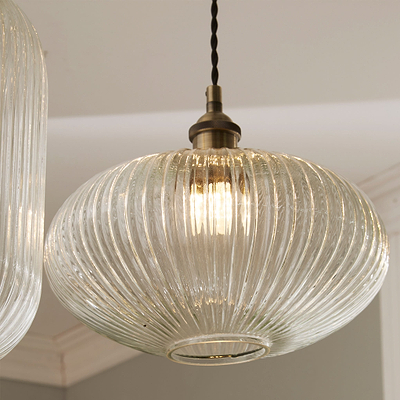 Abigail Clear Ribbed Glass Oval Pendant