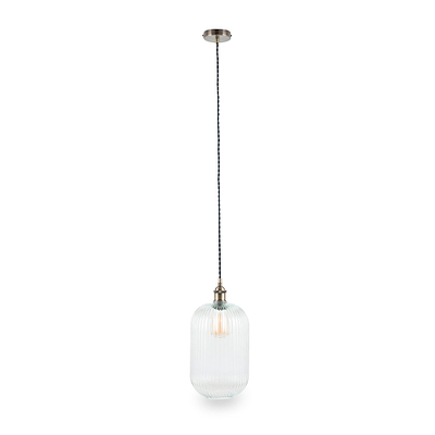 Abigail Clear Ribbed Glass Tall Pendant
