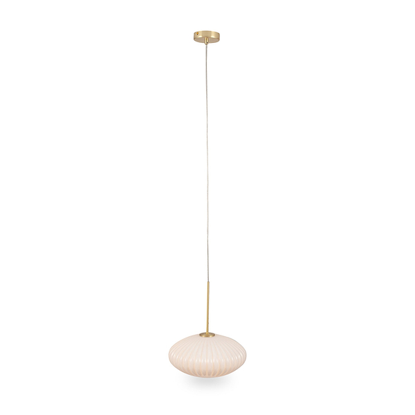 Emilia White Glass and Gold Metal Ribbed Oval Pendant