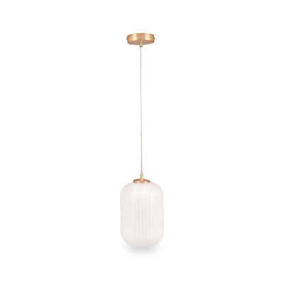 Alessia White Glass and Gold Metal Ribbed Glass Pendant