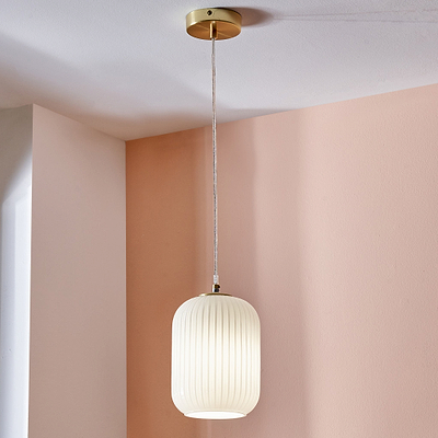 Alessia White Glass and Gold Metal Ribbed Glass Pendant