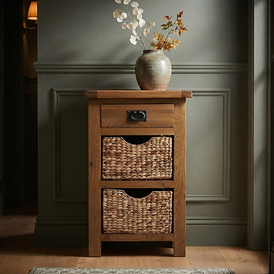 Zelah Oak Telephone Table with Baskets