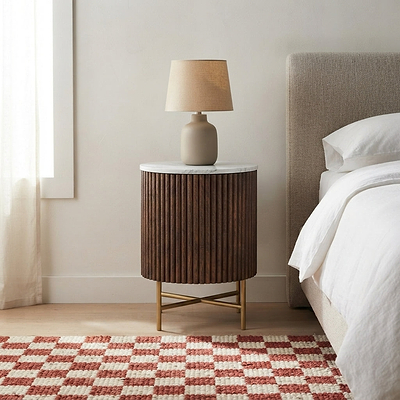 Milo Mango & Marble Round Fluted Bedside Table