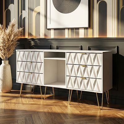 Geo 6 Drawer Sideboard with Gold Hairpin Legs