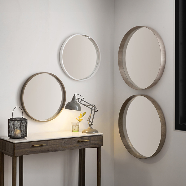 Natural Wood Round Wall Mirror