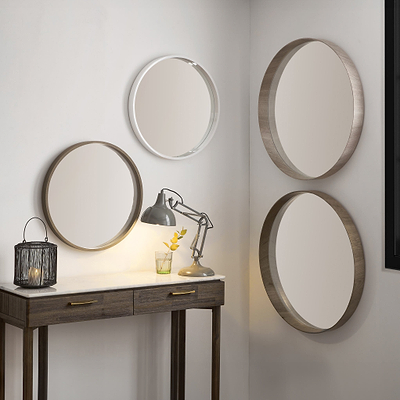 Natural Wood Veneer Round Wall Mirror