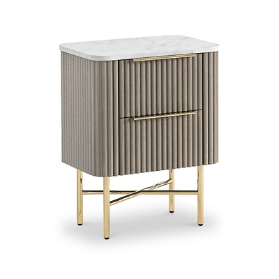Amelie Grey Fluted 2 Drawer Narrow Bedside Table
