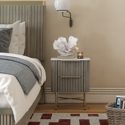 Amelie Grey Fluted 2 Drawer Narrow Bedside Table