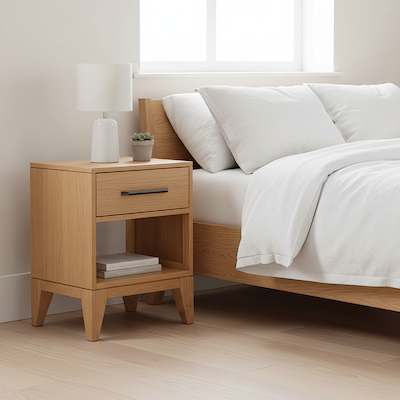 Sunburst Oak 1 Drawer Open Shelf Bedside Table