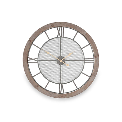 Natural Wood & Metal Round Wall Clock