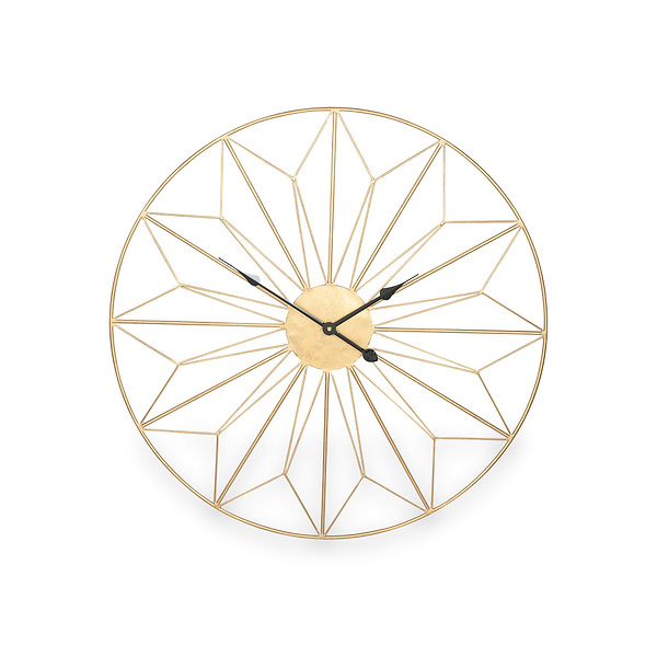 Antique Gold Metal Geo Design Round Wall Clock