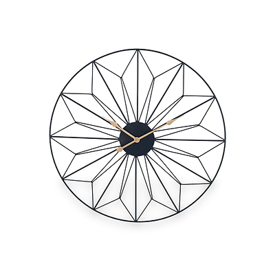 Black and Gold Metal Geo Design Round Wall Clock