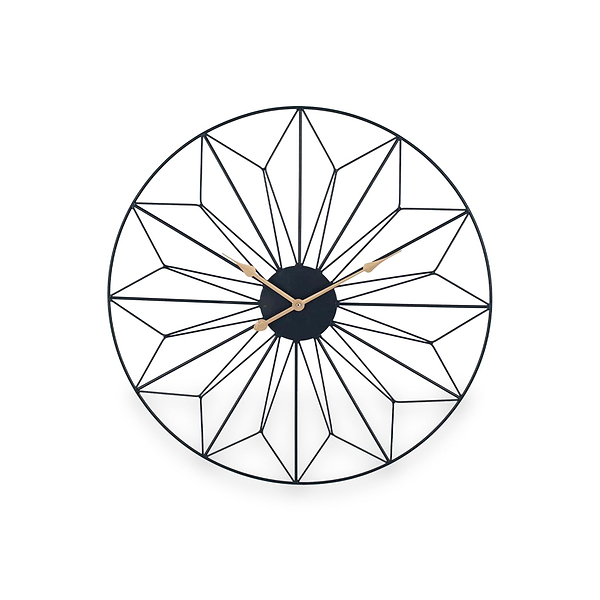 Black and Gold Metal Geo Design Round Wall Clock