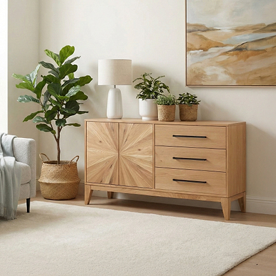 Sunburst Oak Large 2 Door 3 Drawer Sideboard
