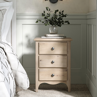 Celine Washed Oak 3 Drawer Bedside Table