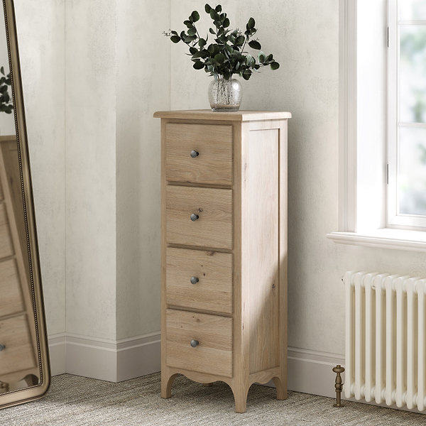 Celine Washed Oak 4 Drawer Tallboy Chest