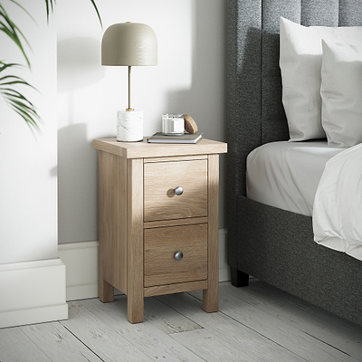 Farro Washed Oak Slim Bedside Table