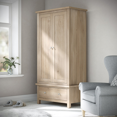Farro Washed Oak Double Wardrobe with Drawers