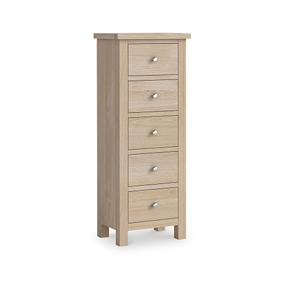 Farro Washed Oak 5 Drawer Tallboy Chest