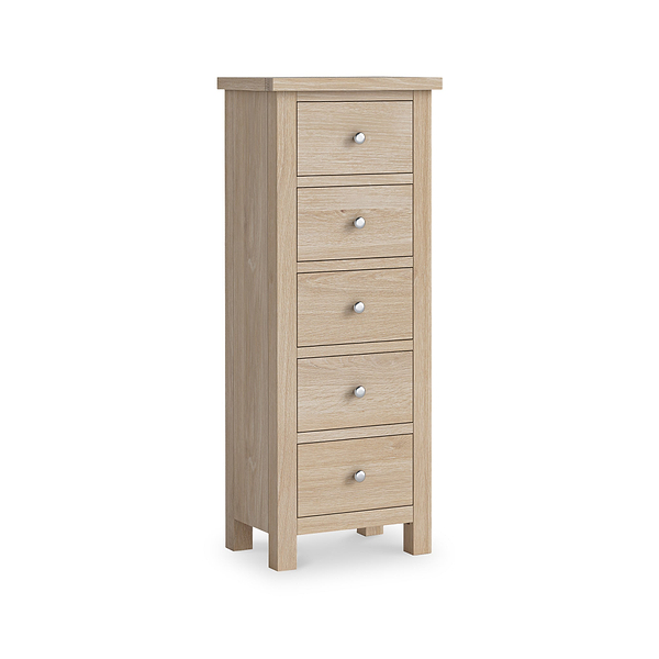 Farro Washed Oak 5 Drawer Tallboy Chest