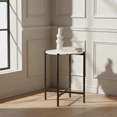 Pimlico Marble Round Side Table with Grey Frame