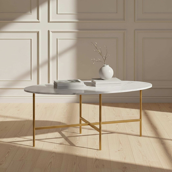 Pimlico Marble Oval Coffee Table with Gold Frame