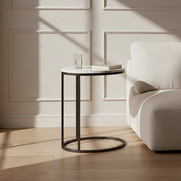 Pimlico Marble Oval C Side Table with Grey Frame