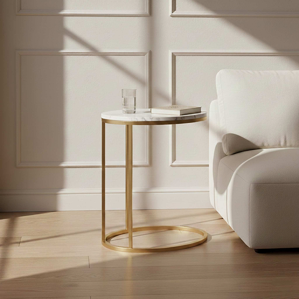 Pimlico Marble Oval C Side Table with Gold Frame