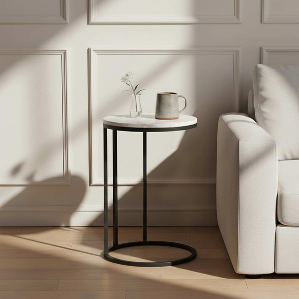 Pimlico Marble Round C Side Table with Grey Frame