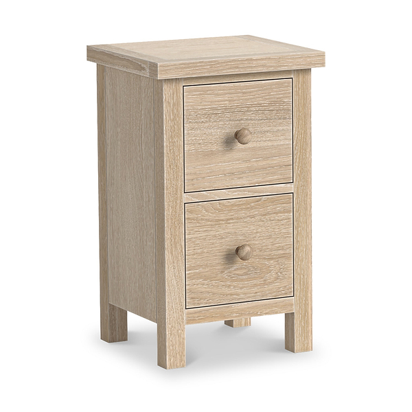 Trelan Washed Oak 2 Drawer Slim Bedside Table