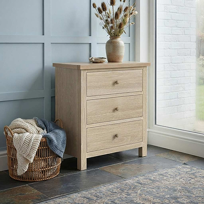 Trelan Washed Oak 3 Drawer Chest of Drawers