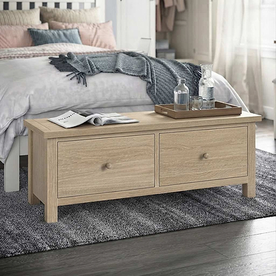 Trelan Washed Oak 2 Drawer Blanket Bench
