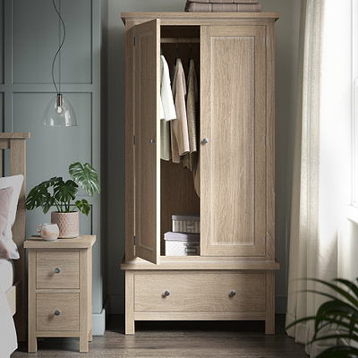Trelan Washed Oak Double Wardrobe