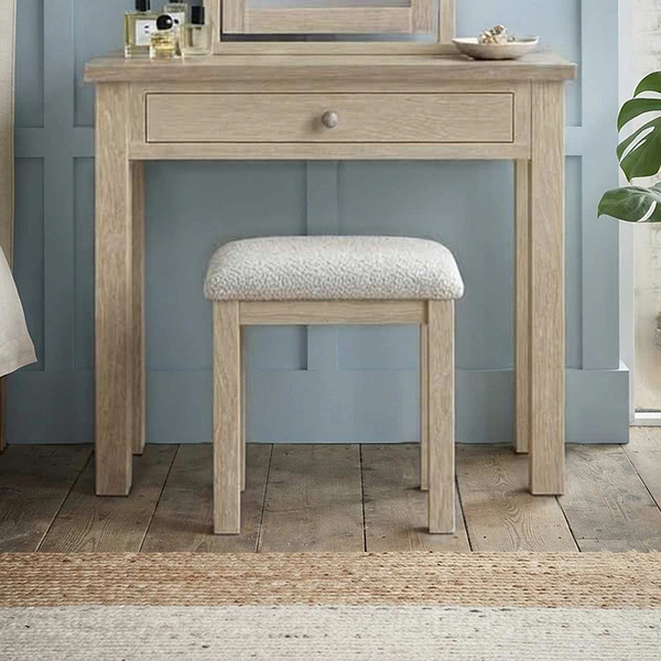 Trelan Washed Oak Boucle Dressing Table Stool