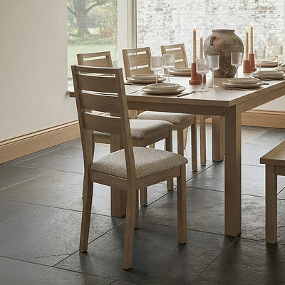 Trelan Washed Oak Boucle Slatted Back Dining Chair