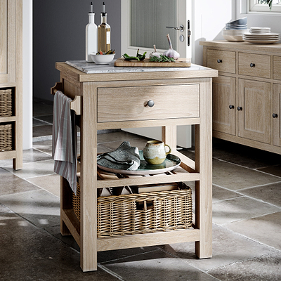 Trelan Washed Oak Marble Top Kitchen Island