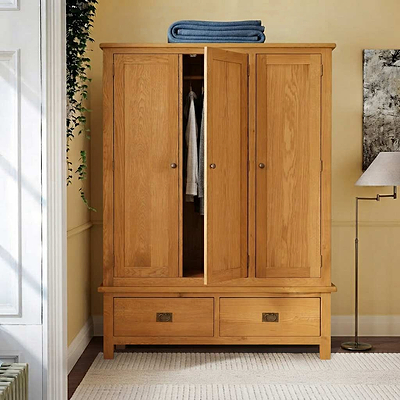 Lanner Oak Triple Wardrobe & Drawers