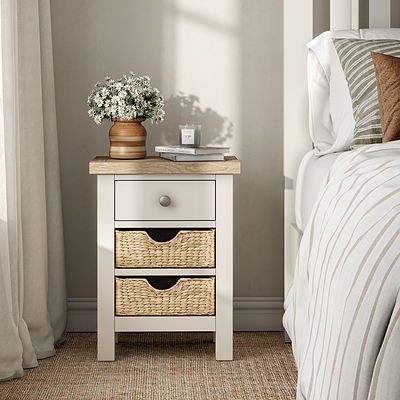Farro Basket 3 Drawer Bedside Table