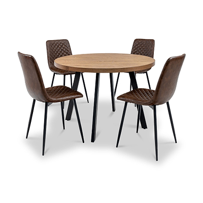Harding 110cm Round Dining Table with 4 Faux Leather Dining Chairs