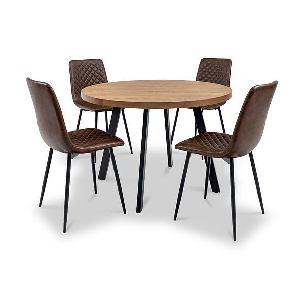 Harding 110cm Round Dining Table with 4 Faux Leather Dining Chairs