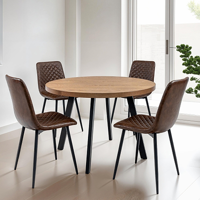 Harding 110cm Round Dining Table with 4 Faux Leather Dining Chairs
