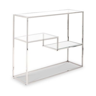 Aleandra Clear Glass and Silver Metal Console Table