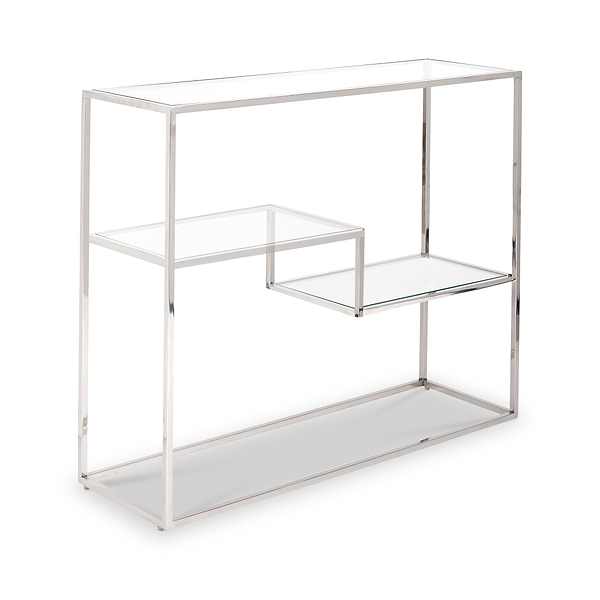 Aleandra Clear Glass and Silver Metal Console Table