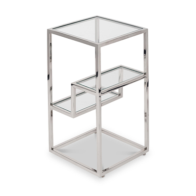 Aleandra Clear Glass and Silver Metal Side Table